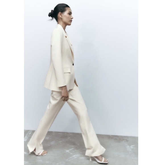 Zara Pants - ZARA Ecru Vented Slit Hem Straight Leg Trousers Pants sz Small $89.90